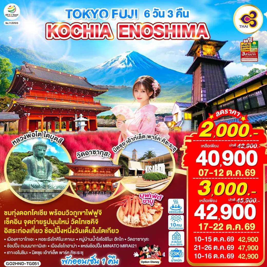 ทัวร์ญี่ปุ่น TOKYO FUJI KOCHIA ENOSHIMA 6วัน 3คืน (TG)