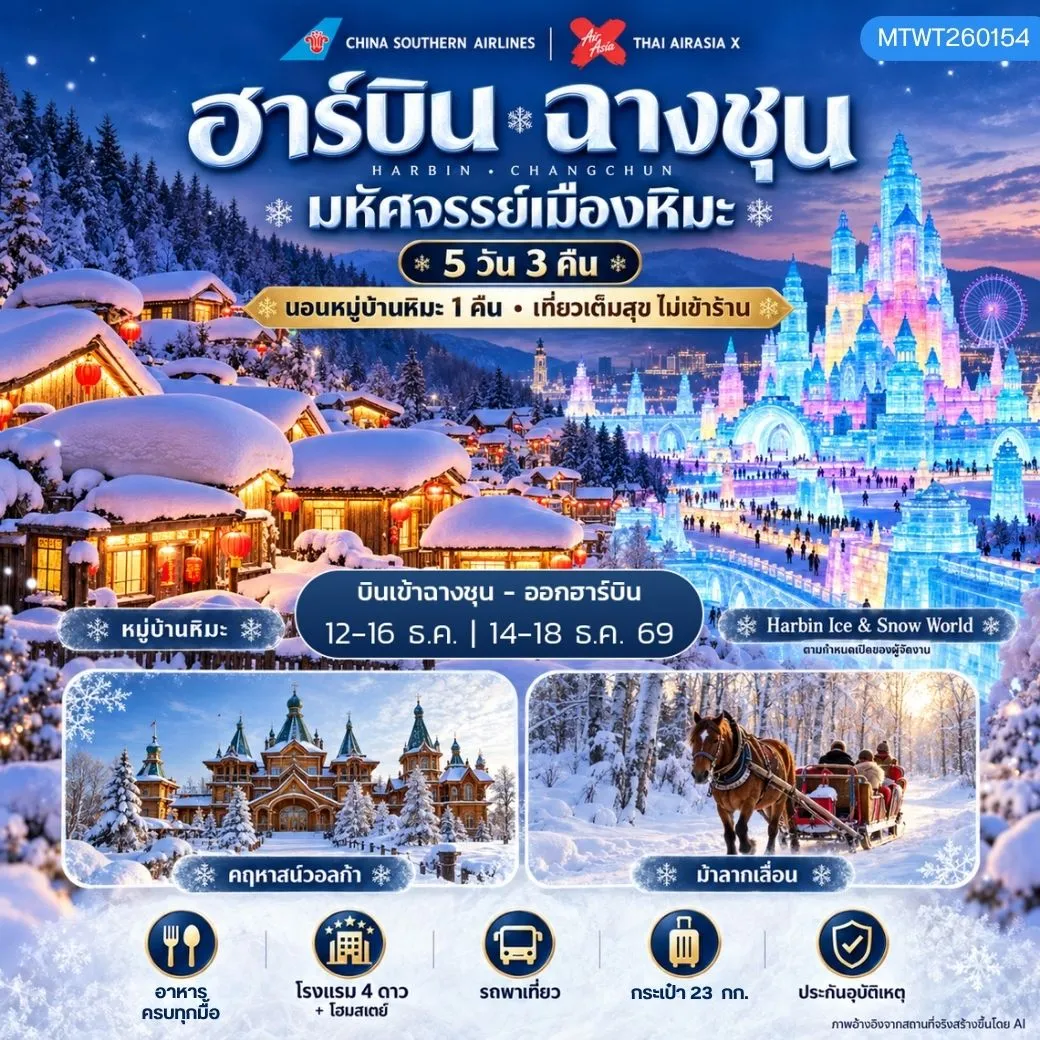 ทัวร์จีน เมืองฮาร์บิน ฉางชุน  5วัน 3คืน (CZ) *เที่ยวเต็มสุข ไม่เข้าร้าน*